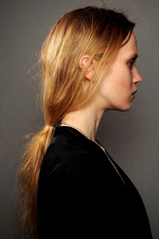 Steps on how to build the low, loose ponytail seen at Burberry Vogue